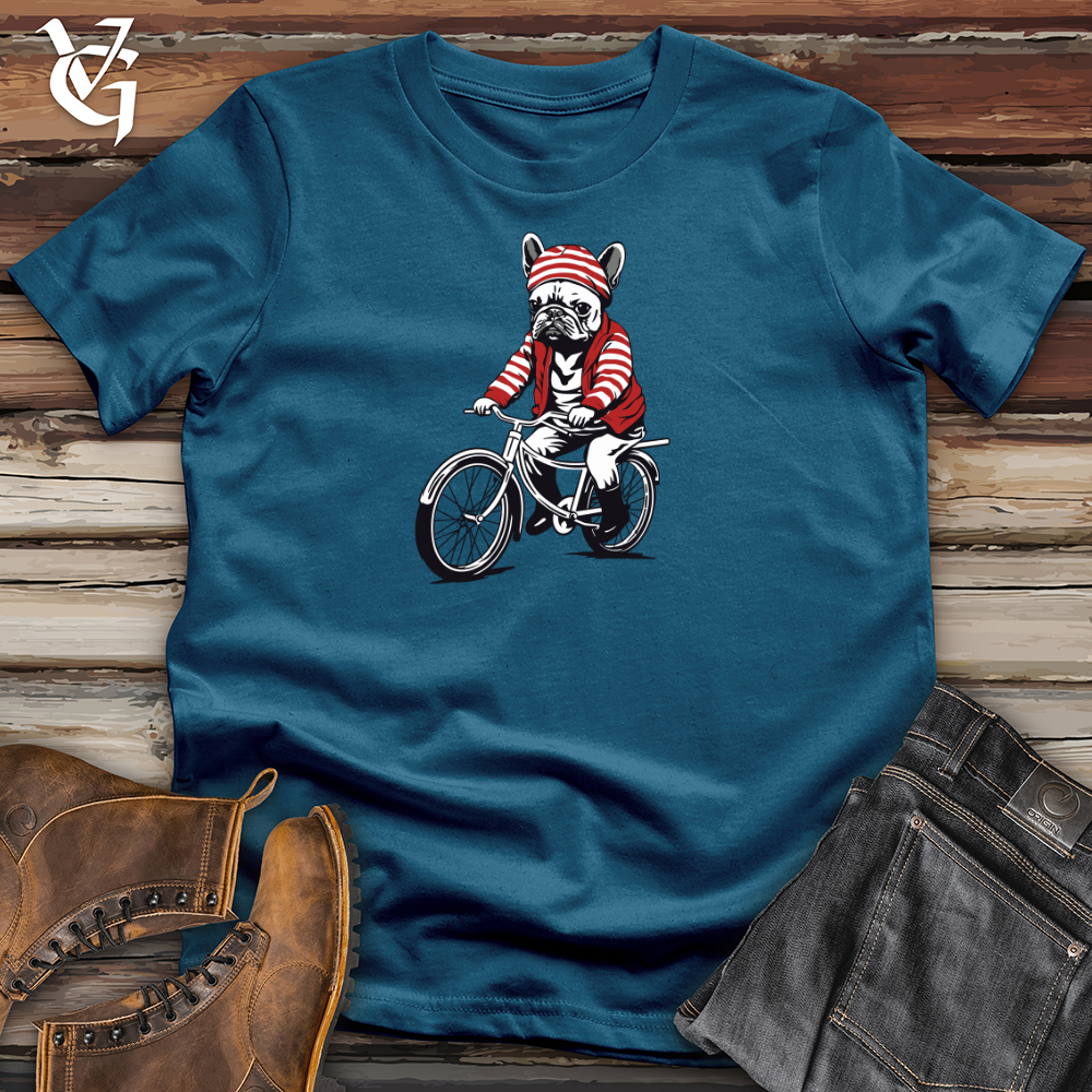 Viking Goods Retro Bike Riding Frenchie Cotton Tee Deep Teal / L