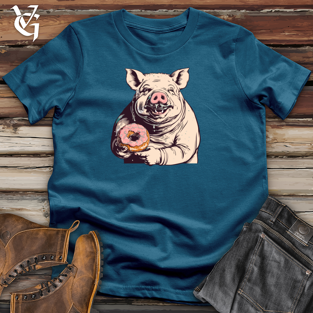 Viking Goods Retro Donut Devouring Pig Cotton Tee Deep Teal / L