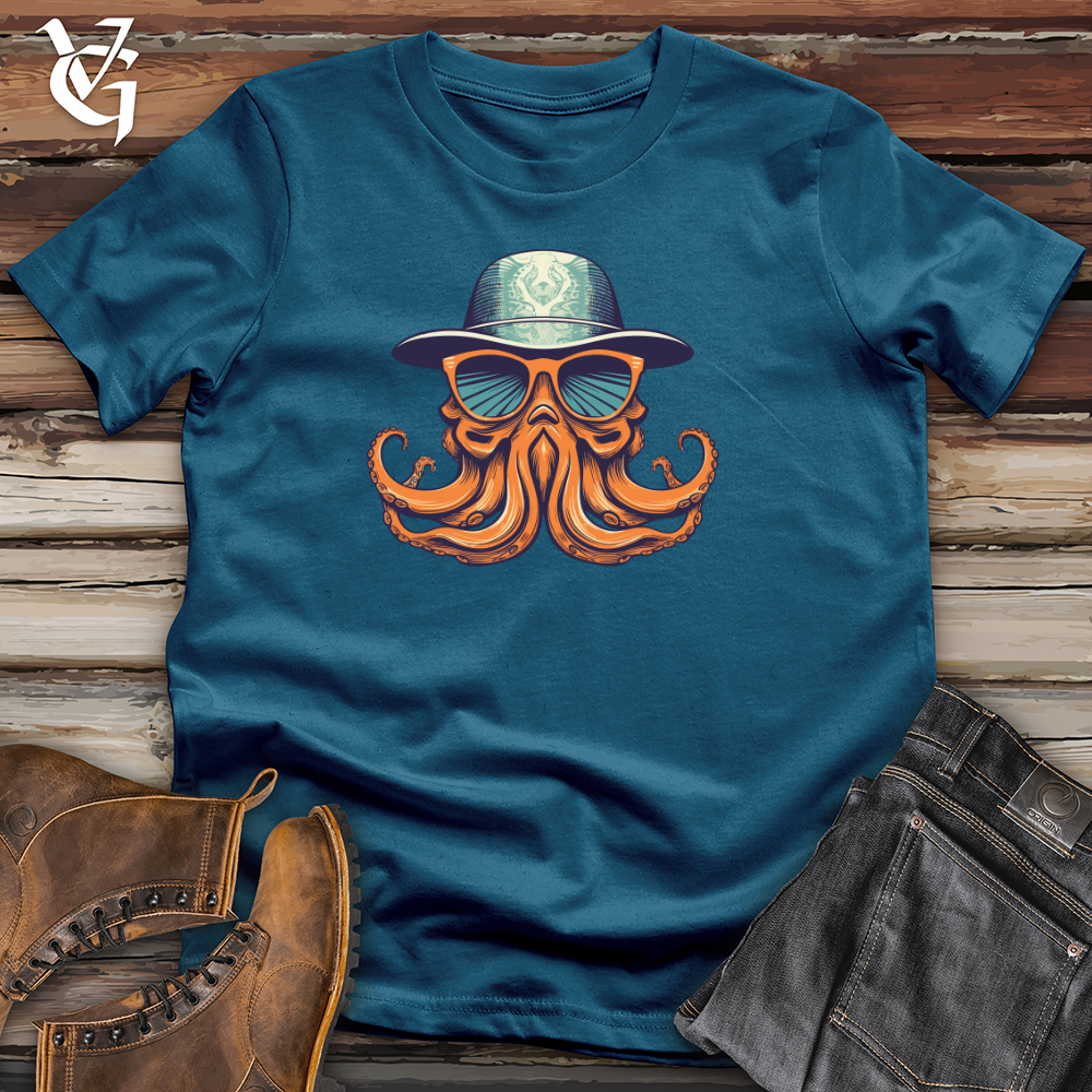 Viking Goods Retro Fedora Octopus Cotton Tee Deep Teal / L