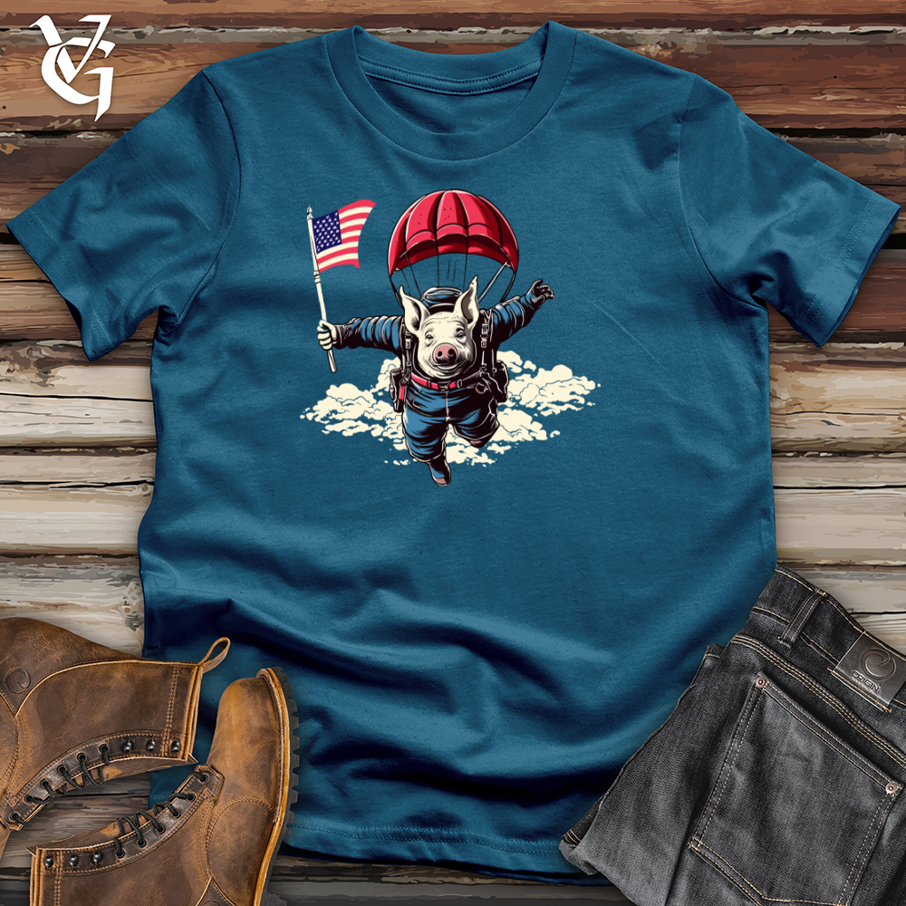 Viking Goods Skydiving Pig Parachute Adventure Cotton Tee Deep Teal / L