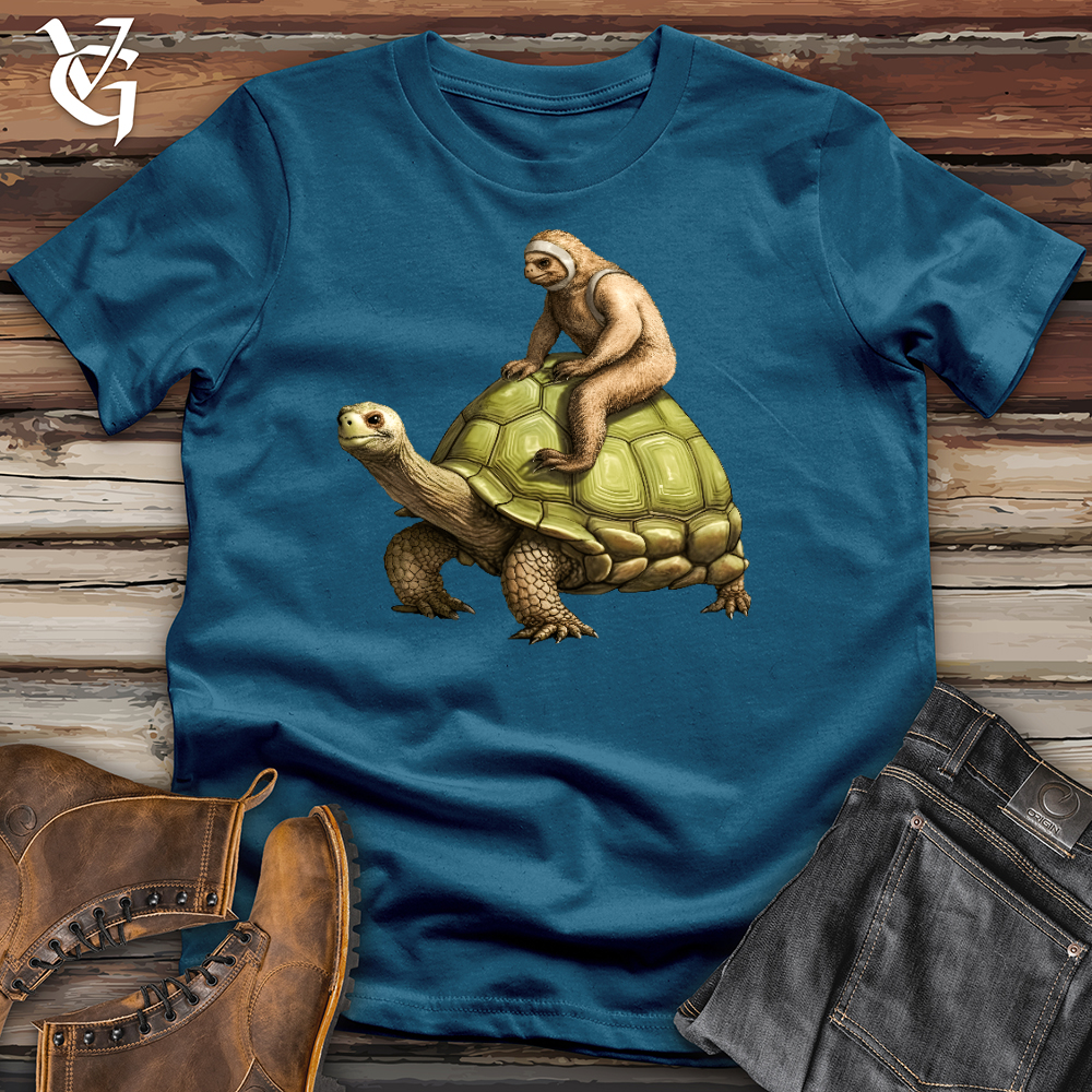 Viking Goods Sloth Riding The Turtle Cotton Tee Deep Teal / L