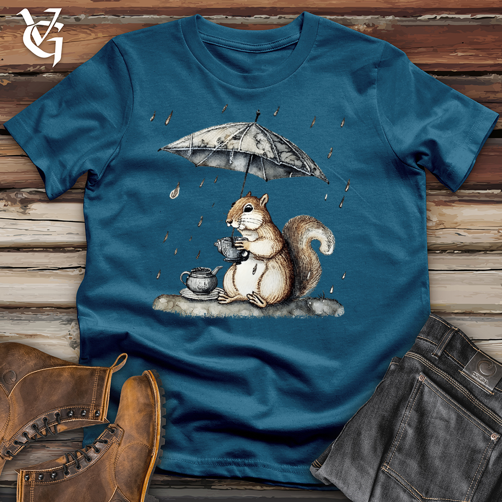 Viking Goods Squirrel In The Rain Cotton Tee Deep Teal / L