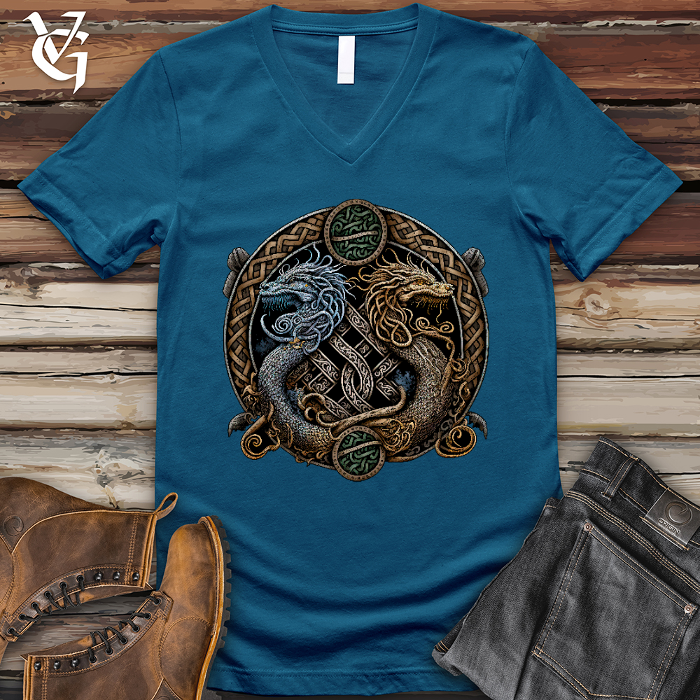 Viking Goods Two Dragons V- Neck Tee Deep Teal / L