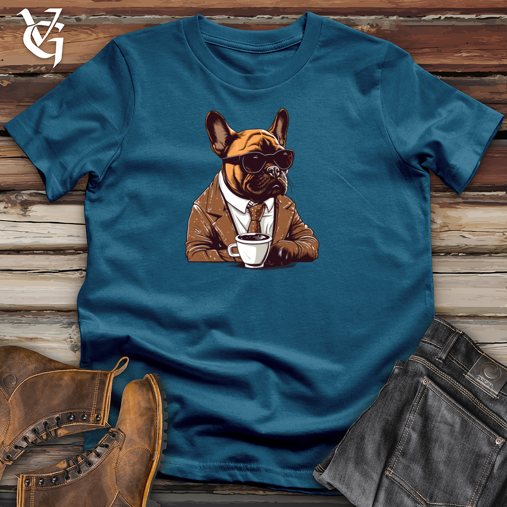 Viking Goods Vintage Coffee Break Frenchie Cotton Tee Deep Teal / L