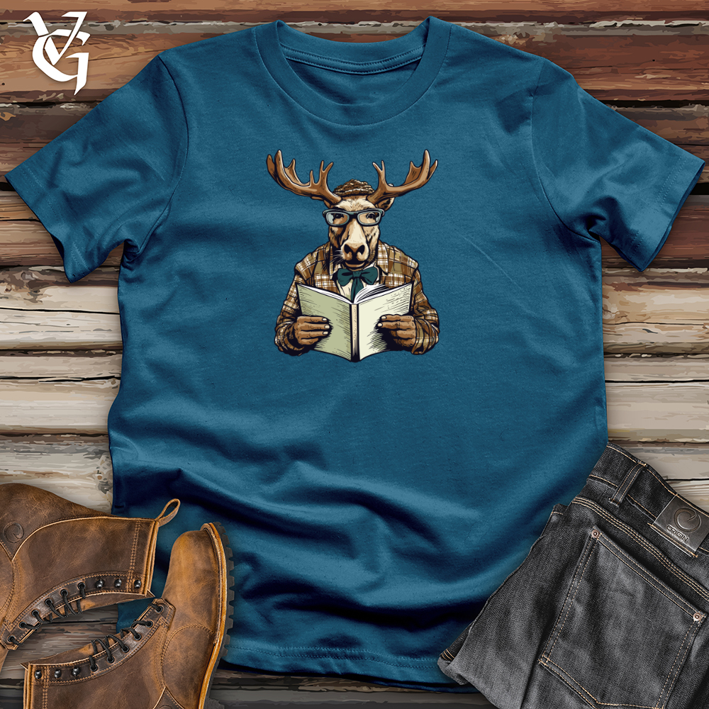 Viking Goods Whimsical Moose Reader Cotton Tee Deep Teal / L