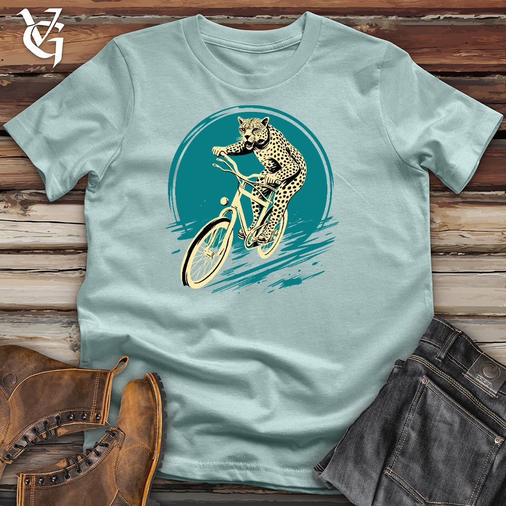 Viking Goods Cheetah Riding On A Bike Cotton Tee Dusty Blue / L