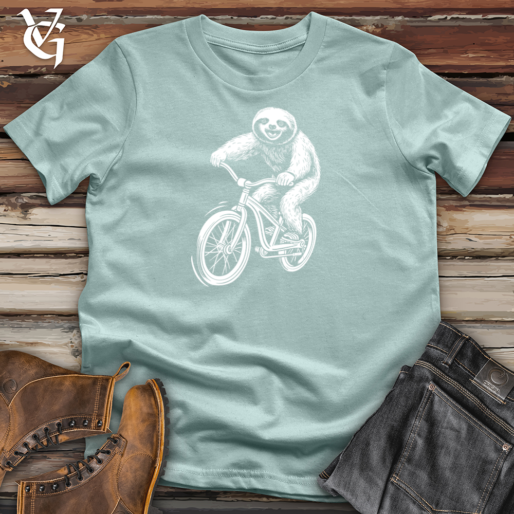 Viking Goods Cruisin Sloth Bike Cotton Tee Dusty Blue / L