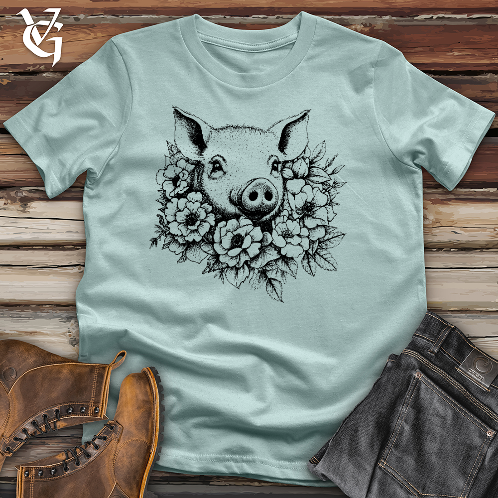Viking Goods Floral Pig Cotton Tee Dusty Blue / L