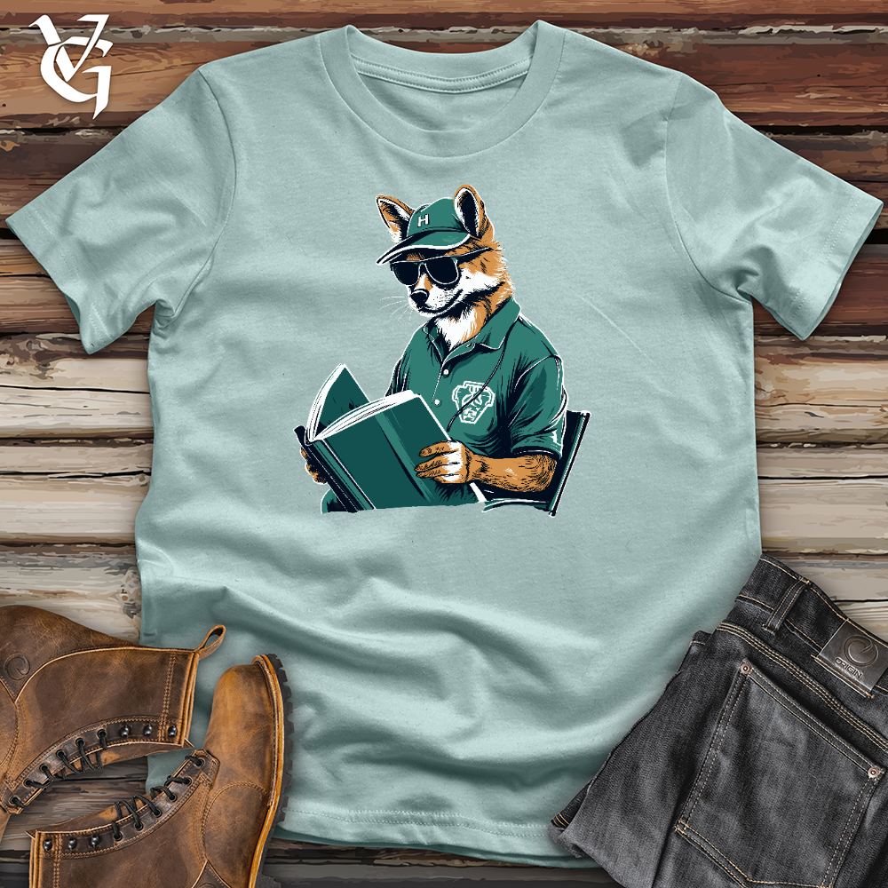 Viking Goods Fox Reading Book Cotton Tee Dusty Blue / L