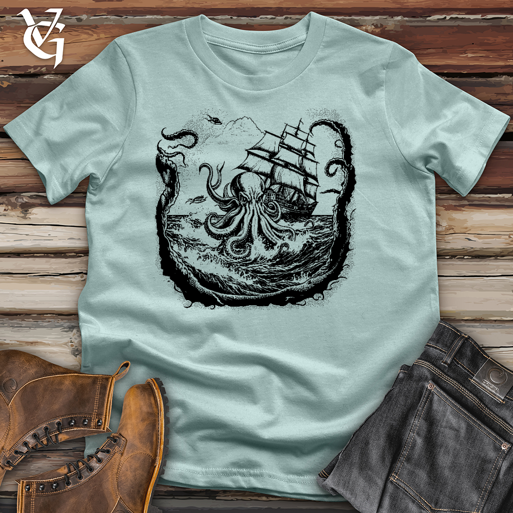 Viking Goods Octopus At Sea Cotton Tee Dusty Blue / L
