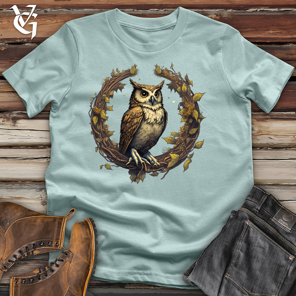 Viking Goods Owl Lunar Wreath Cotton Tee Dusty Blue / L