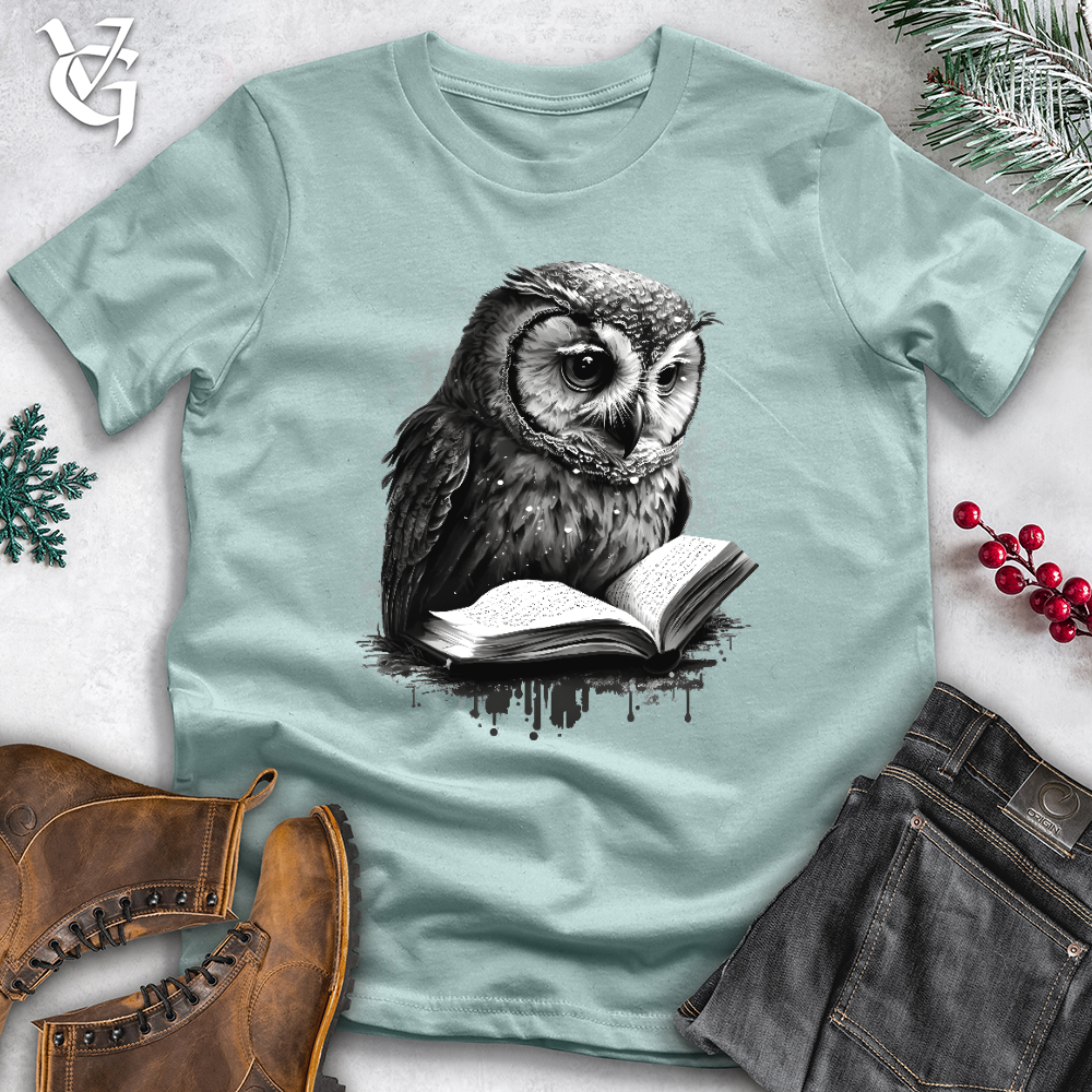 Viking Goods Owl Reading Book Cotton Tee Dusty Blue / L