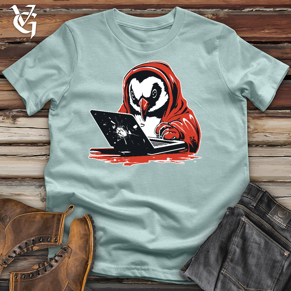 Viking Goods Penguin Watching Laptop Cotton Tee Dusty Blue / L