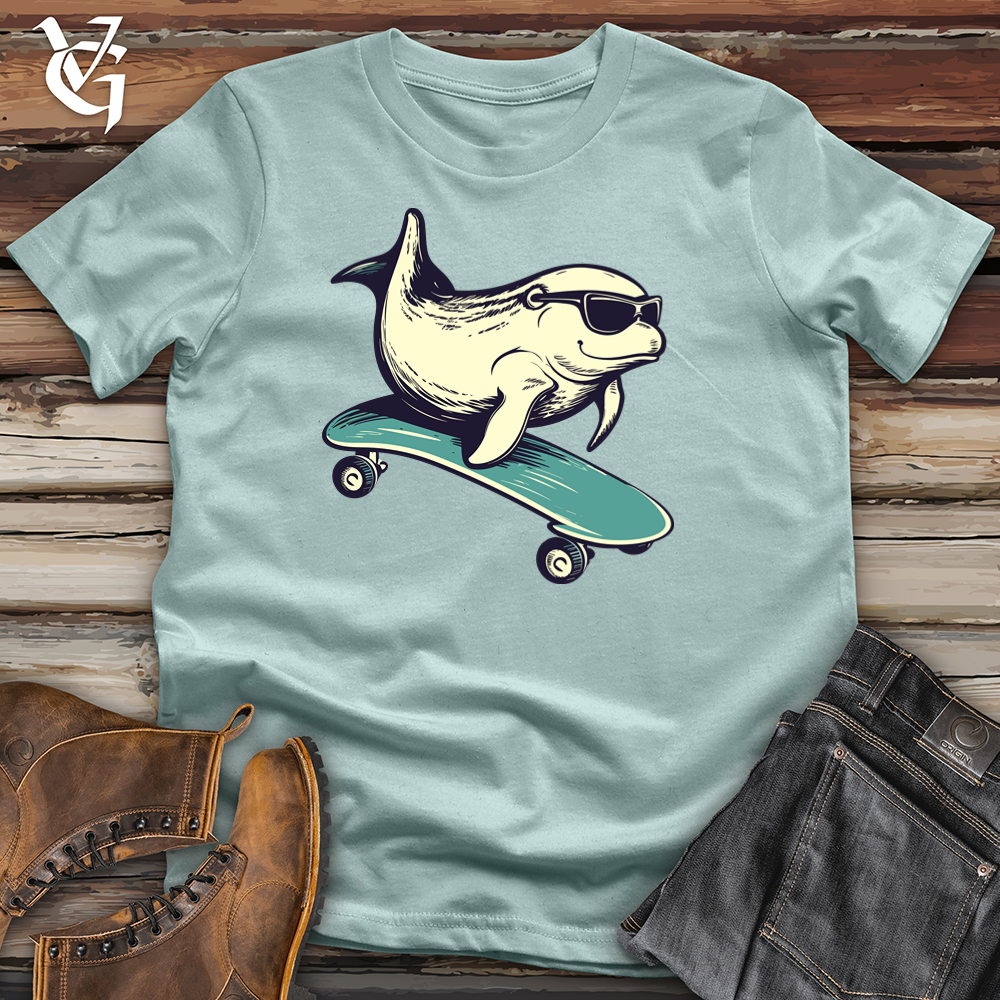 Viking Goods Skateboard Surfer Whale Cotton Tee Dusty Blue / L