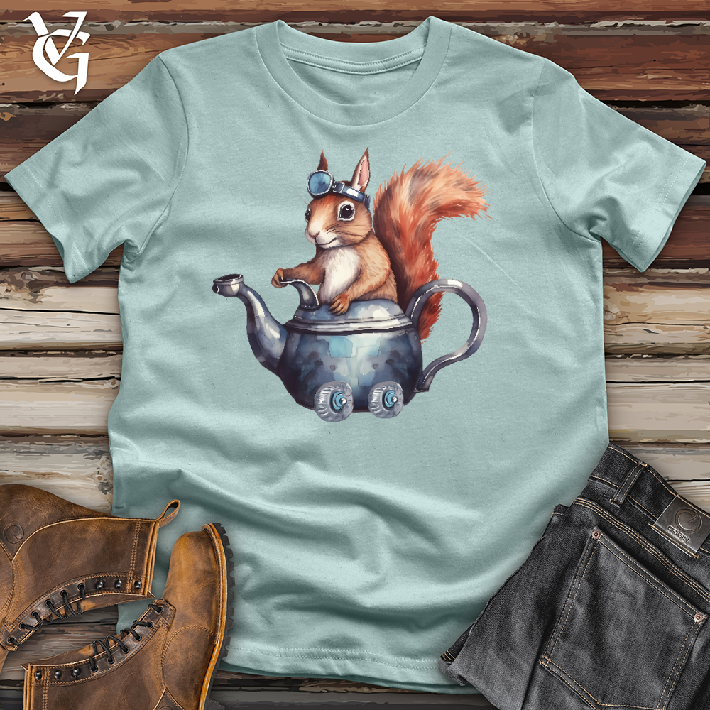 Viking Goods Squirrel Tea Pot Ride Cotton Tee Dusty Blue / L