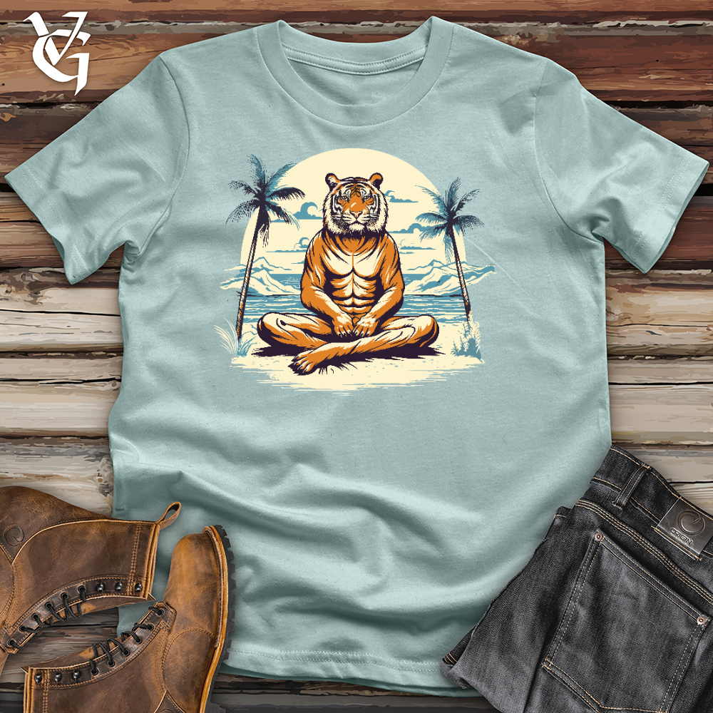 Viking Goods Tiger Doing Yoga Cotton Tee Dusty Blue / L
