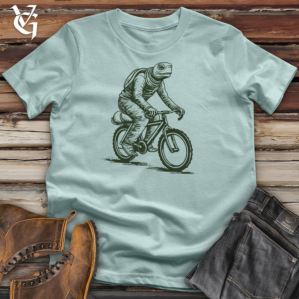 Viking Goods Turtle Riding A Bike Cotton Tee Dusty Blue / L