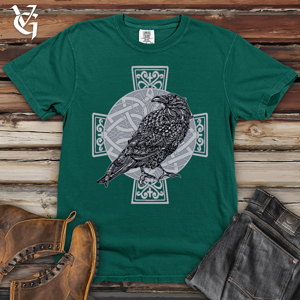 Viking Goods Celtic Cross Raven Heavy Cotton Comfort Colors Tee Emerald / L