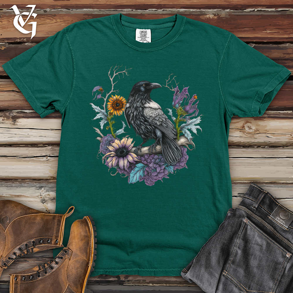 Viking Goods Flower Wreath Raven Heavy Cotton Comfort Colors Tee Emerald / L