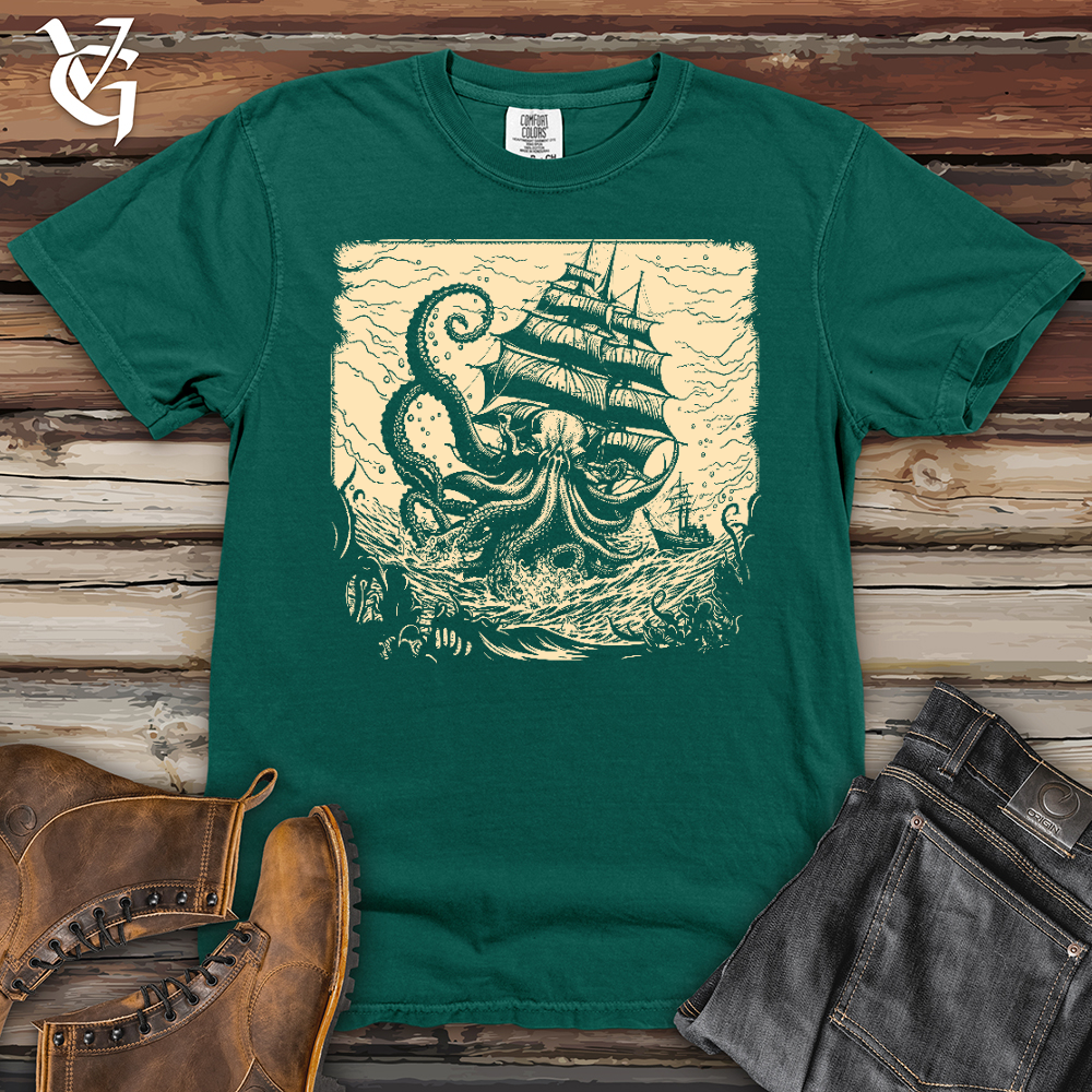 Viking Goods Kraken At Sea Heavy Cotton Comfort Colors Tee Emerald / L