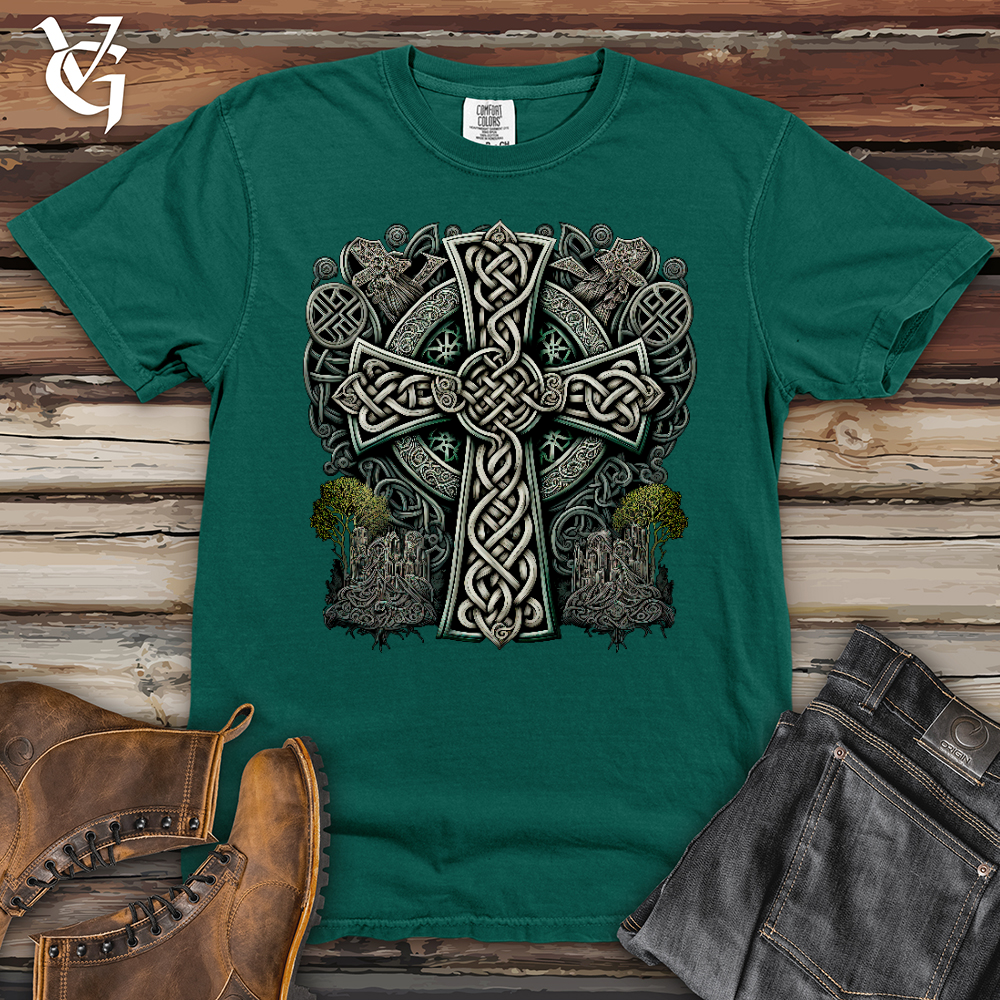 Viking Goods Metallic Celtic Crosses Heavy Cotton Comfort Colors Tee Emerald / L