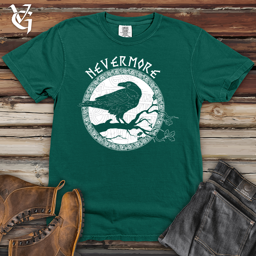 Viking Goods Nevermore White Winter Raven Heavy Cotton Comfort Colors Tee Emerald / L
