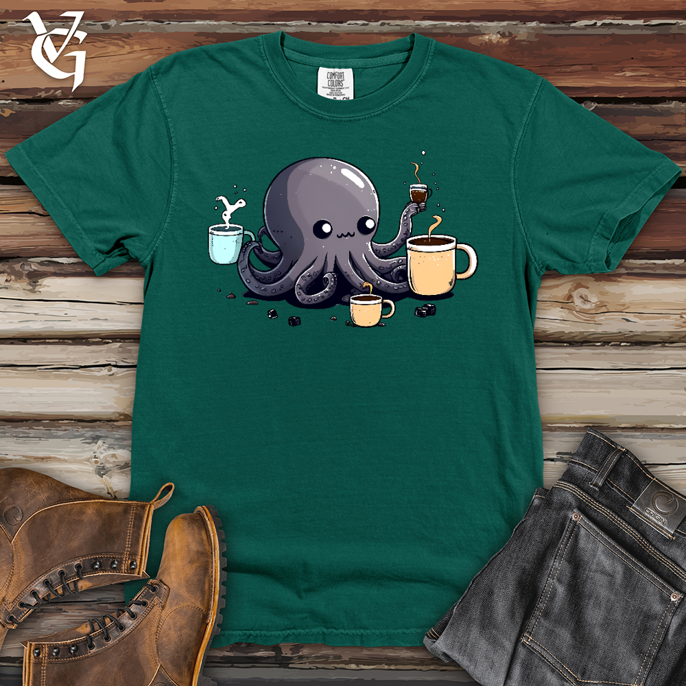 Viking Goods Octopus Coffee Addict Heavy Cotton Comfort Colors Tee Emerald / L