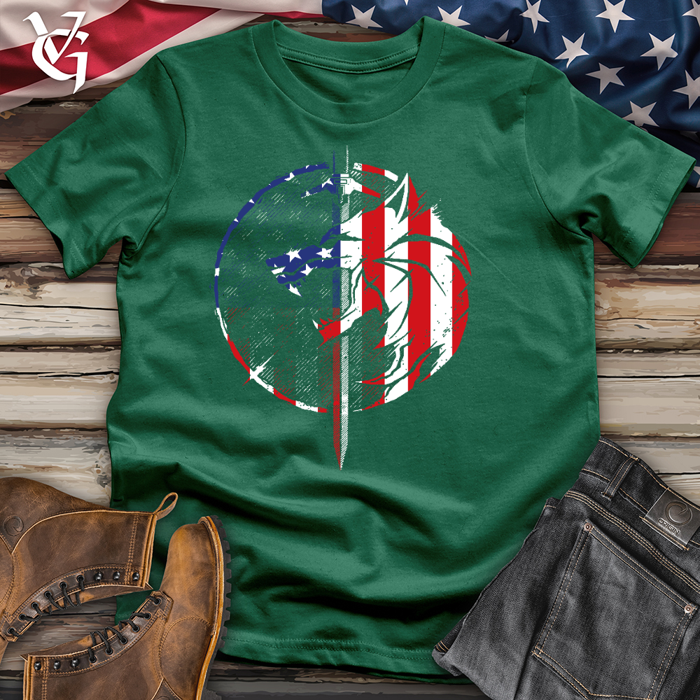 Viking Goods American Sword and Wolf Cotton Tee Evergreen / L