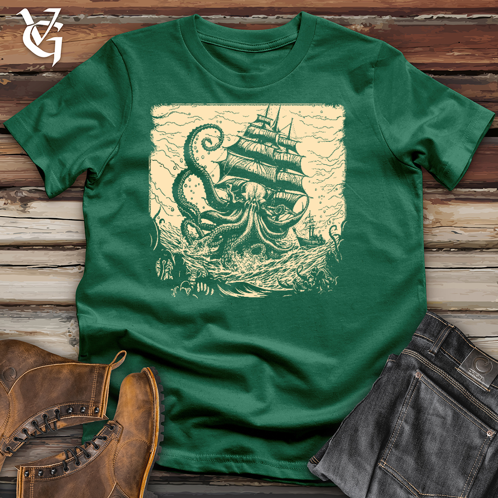 Viking Goods Kraken At Sea Cotton Tee Evergreen / L