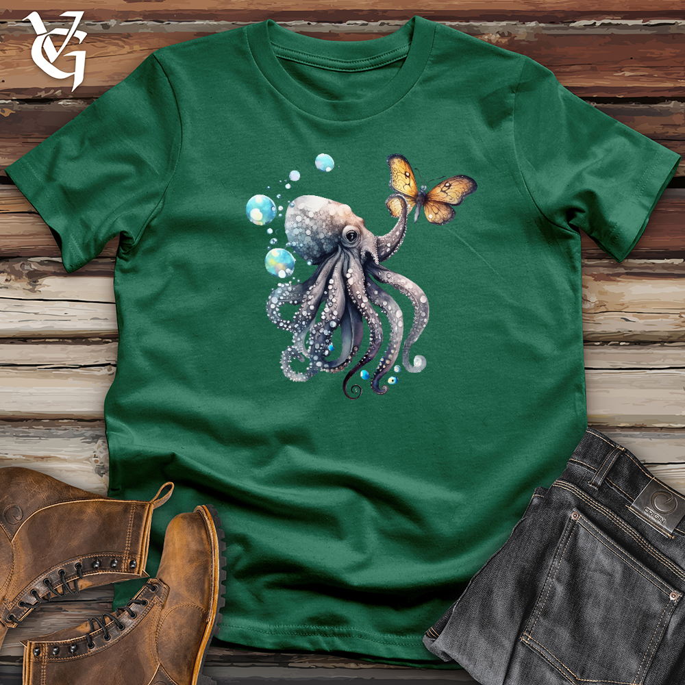 Viking Goods Octopus Playing With Butterfly 03 Cotton Tee Evergreen / L