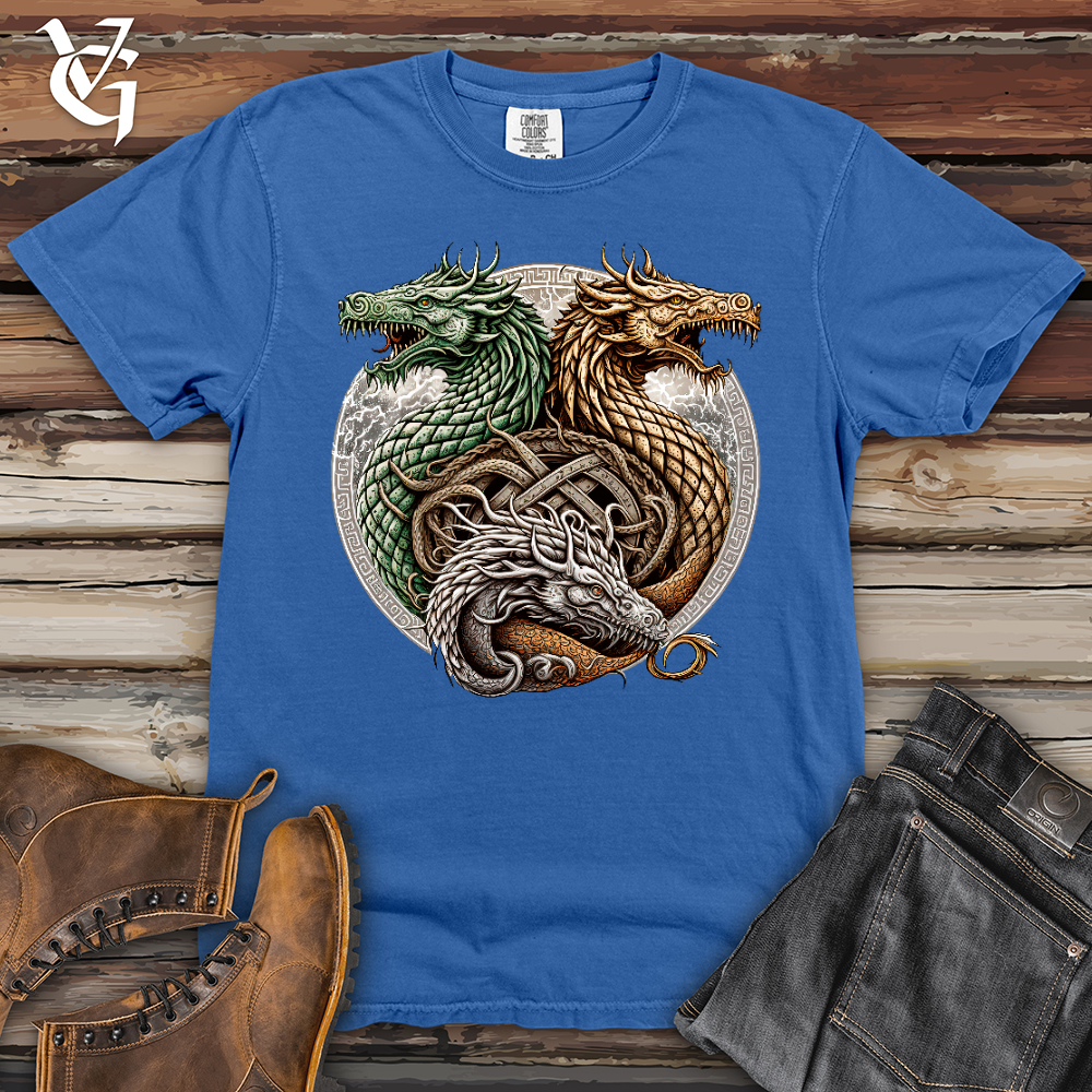 Viking Goods Dragon Trio Viking Heavy Cotton Comfort Colors Tee Flo Blue / L