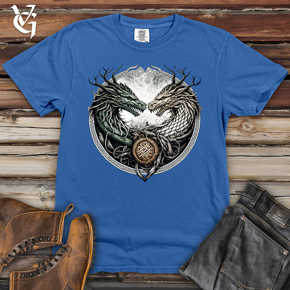 Viking Goods Horned Twin Dragons Heavy Cotton Comfort Colors Tee Flo Blue / L