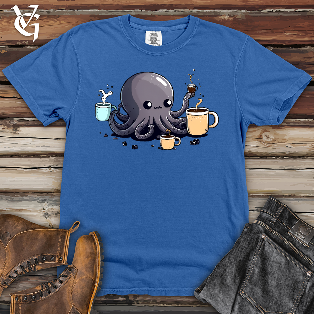 Viking Goods Octopus Coffee Addict Heavy Cotton Comfort Colors Tee Flo Blue / L