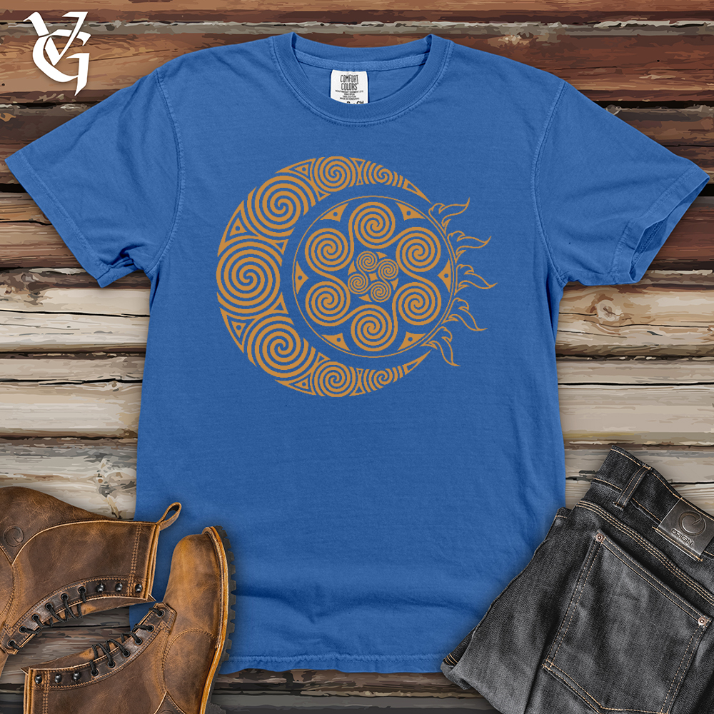 Viking Goods Spiral Celtic Moon Heavy Cotton Comfort Colors Tee Flo Blue / L