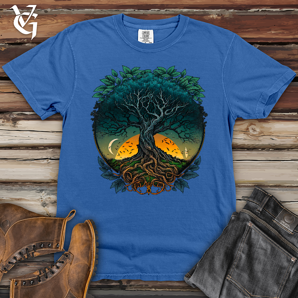 Viking Goods Sunset Yggdrasil Heavy Cotton Comfort Colors Tee Flo Blue / L