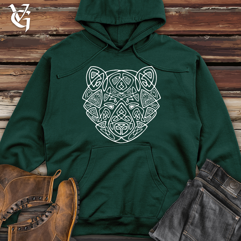 Viking Goods Bear Head Celtic Style Midweight Hooded Sweatshirt Forest Green / L