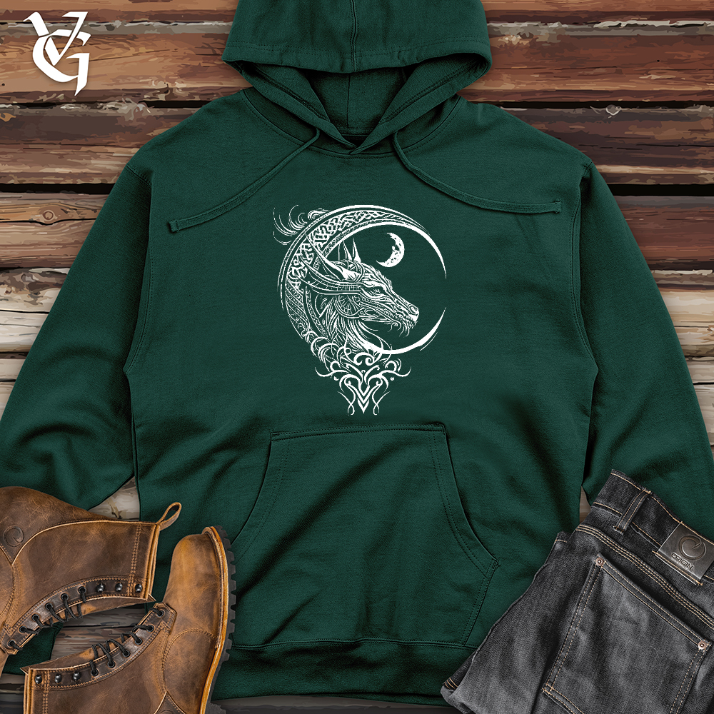 Viking Goods Celtic Dragon and Moon Midweight Hooded Sweatshirt Forest Green / L