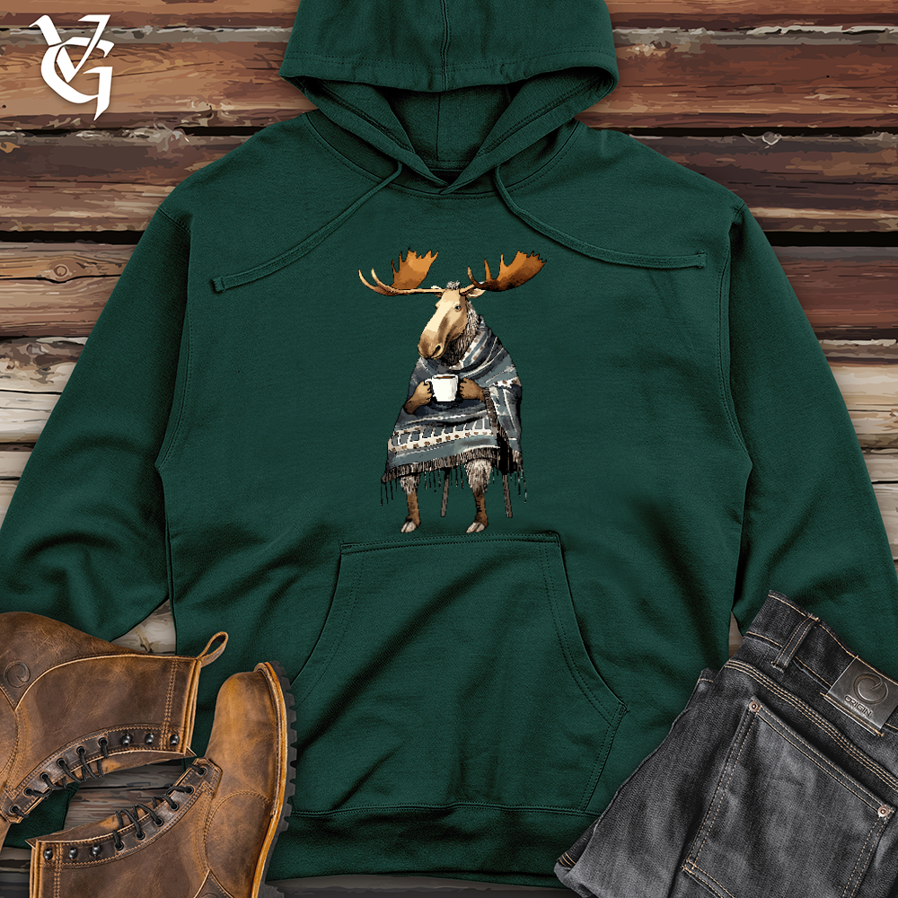 Viking Goods Coffee Drinking Moose Midweight Hooded Sweatshirt Forest Green / L