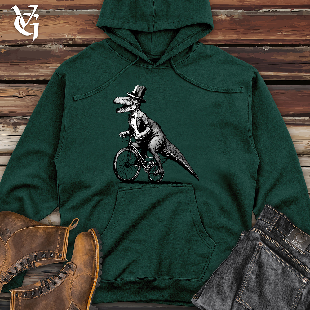 Viking Goods Dinosaur Riding a Bike Midweight Hooded Sweatshirt Forest Green / L