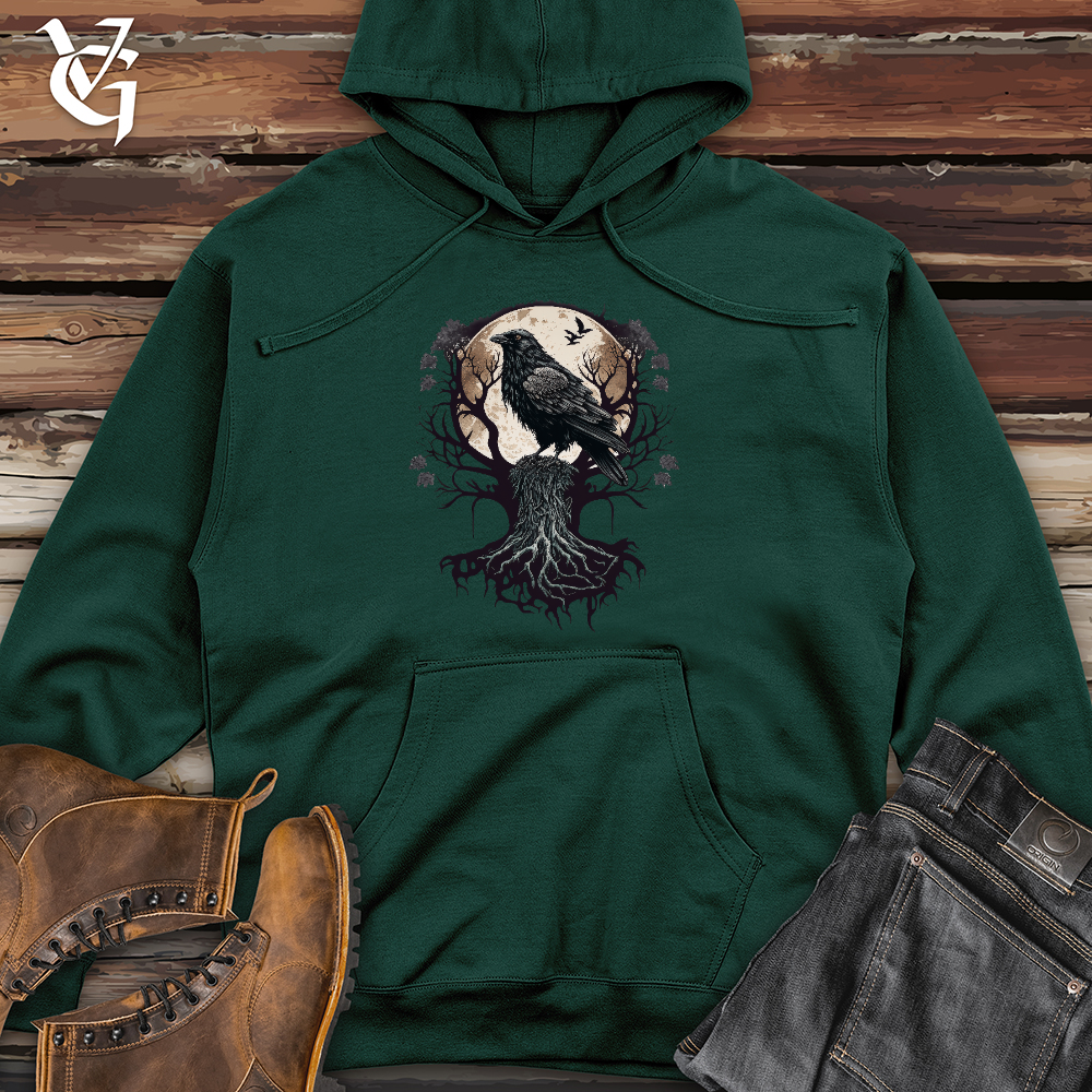 Viking Goods Full Moon Raven  Midweight Hooded Sweatshirt Forest Green / L