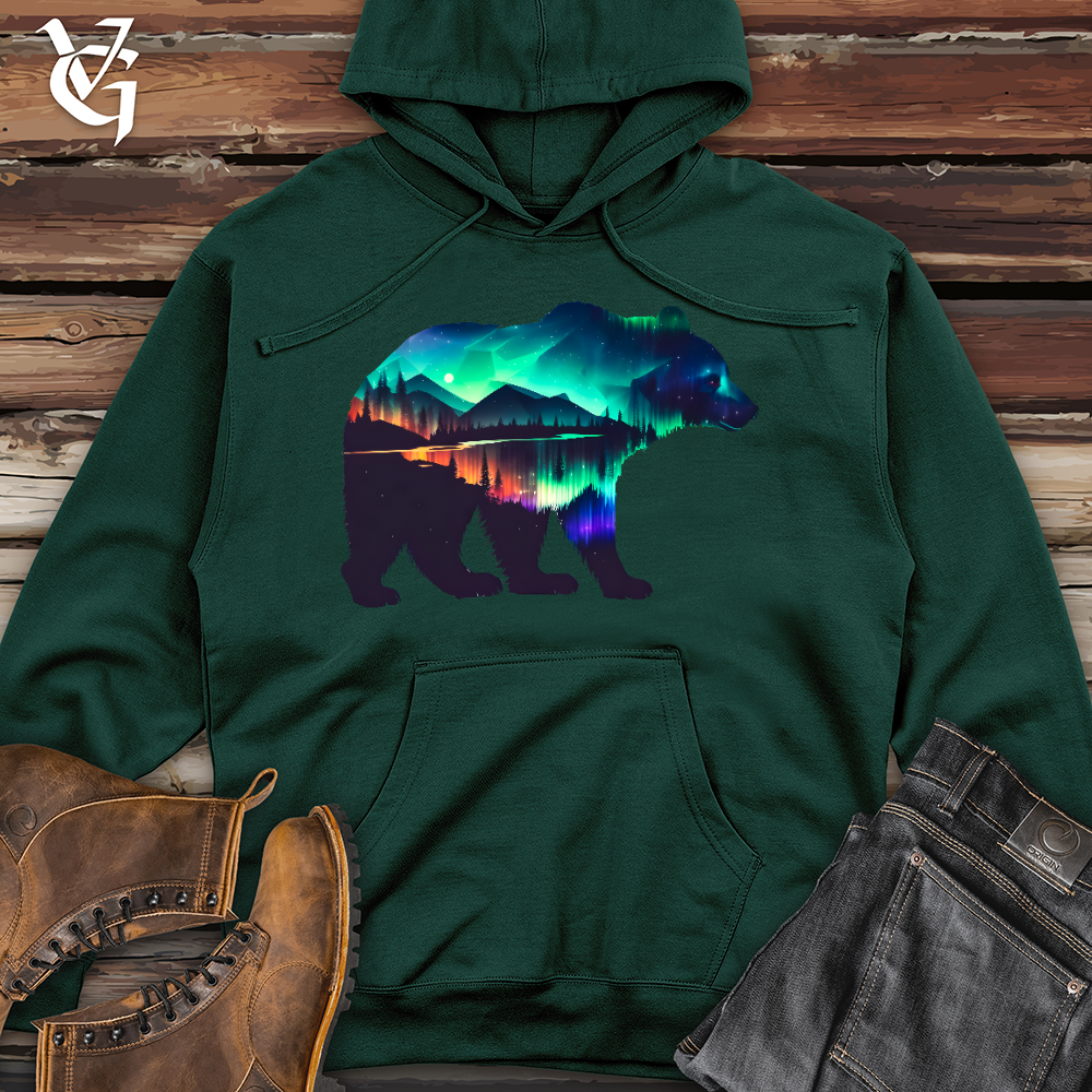 Viking Goods Northern Lights Bear Midweight Hooded Sweatshirt Forest Green / L