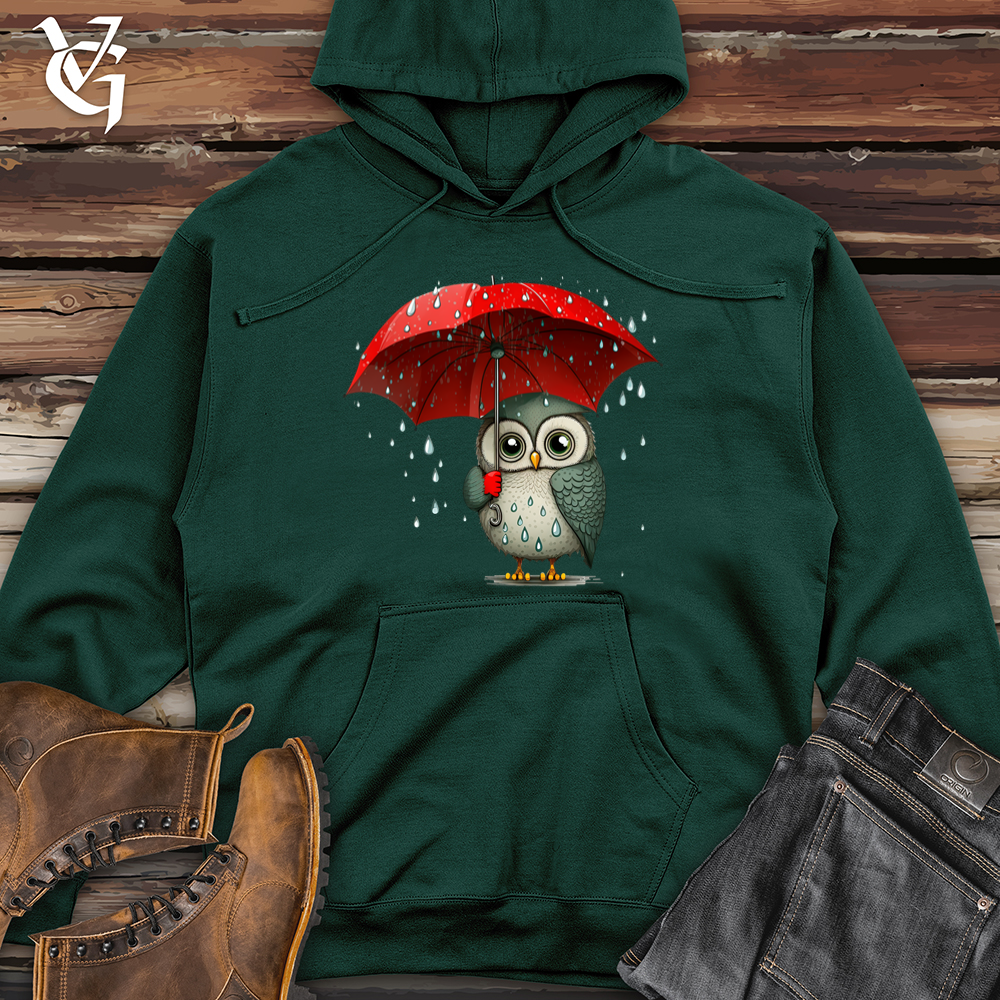 Viking Goods Owl In The Rain Midweight Hooded Sweatshirt Forest Green / L