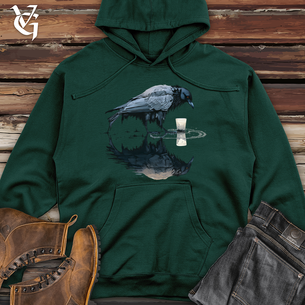 Viking Goods Raven Reflection  Midweight Hooded Sweatshirt Forest Green / L