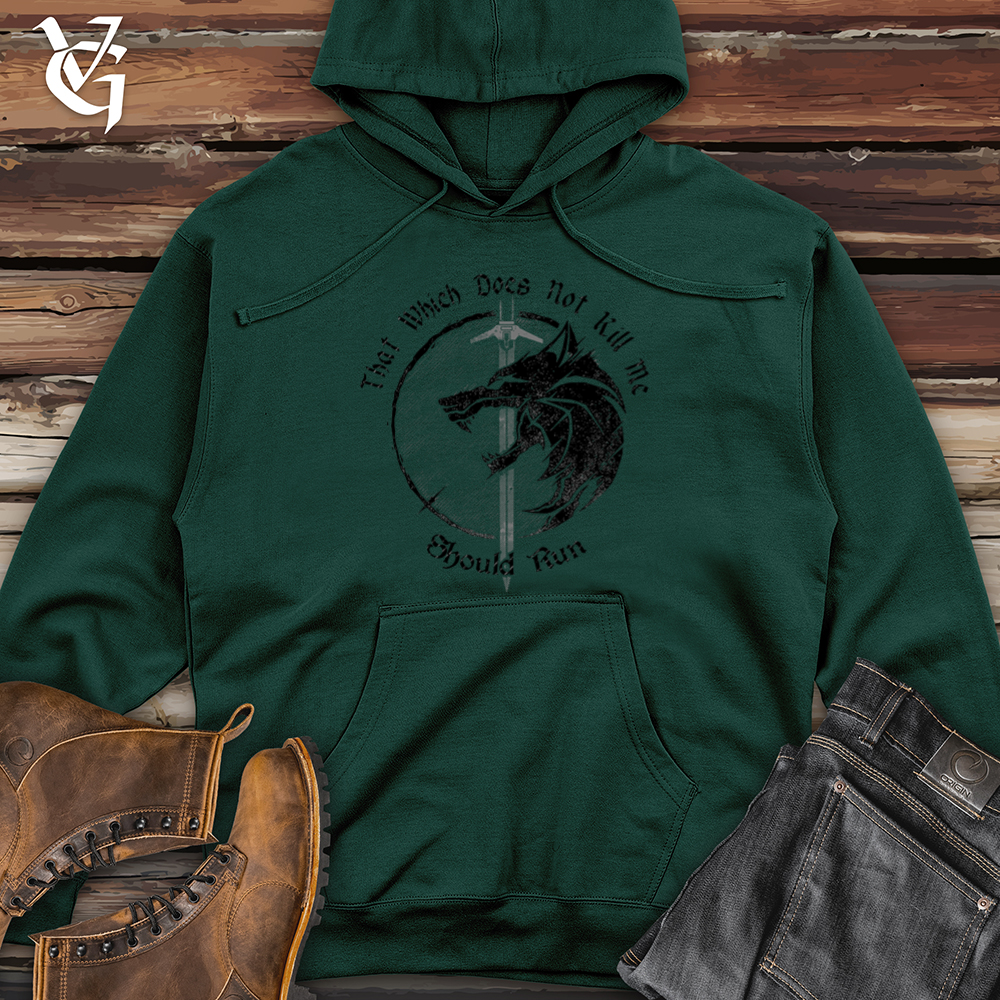 Viking Goods Should Run Wolf  Midweight Hooded Sweatshirt Forest Green / L