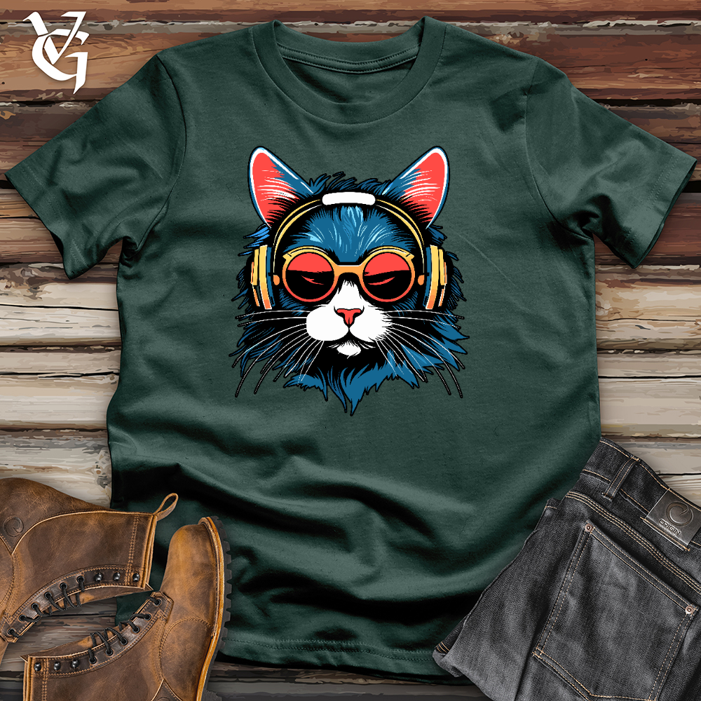 Viking Goods A Cat Wearing Sunglasses and Headphone Cotton Tee Forest / L