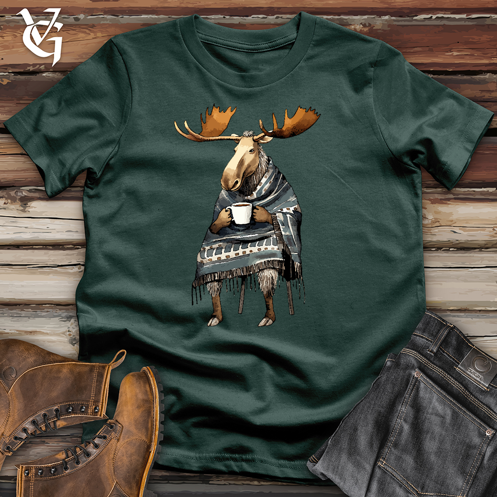 Viking Goods Coffee Drinking Moose Cotton Tee Forest / L