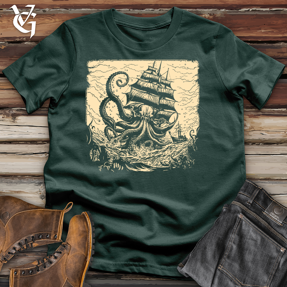 Viking Goods Kraken At Sea Cotton Tee Forest / L