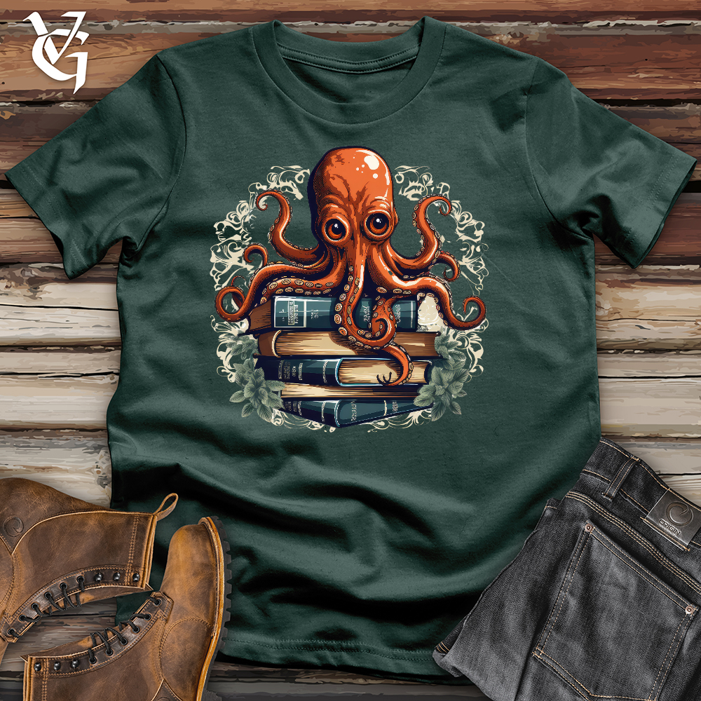 Viking Goods Octopus Book Lover Cotton Tee Forest / L