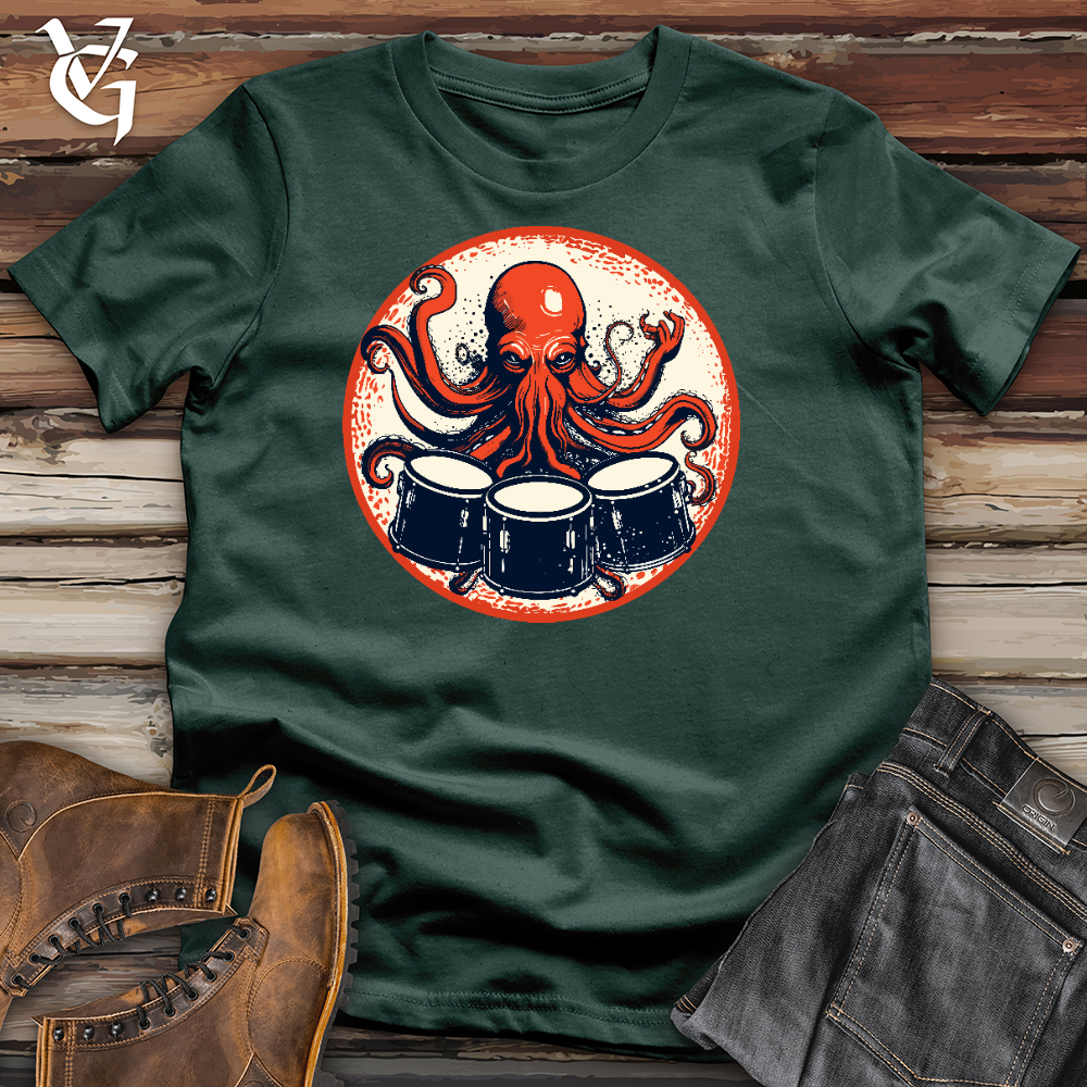 Viking Goods Octopus Playing Drums Cotton Tee Forest / L