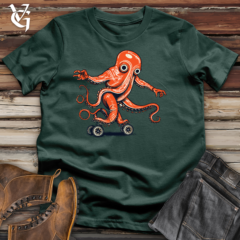Viking Goods Octopus Riding On Roller Skate Cotton Tee Forest / L